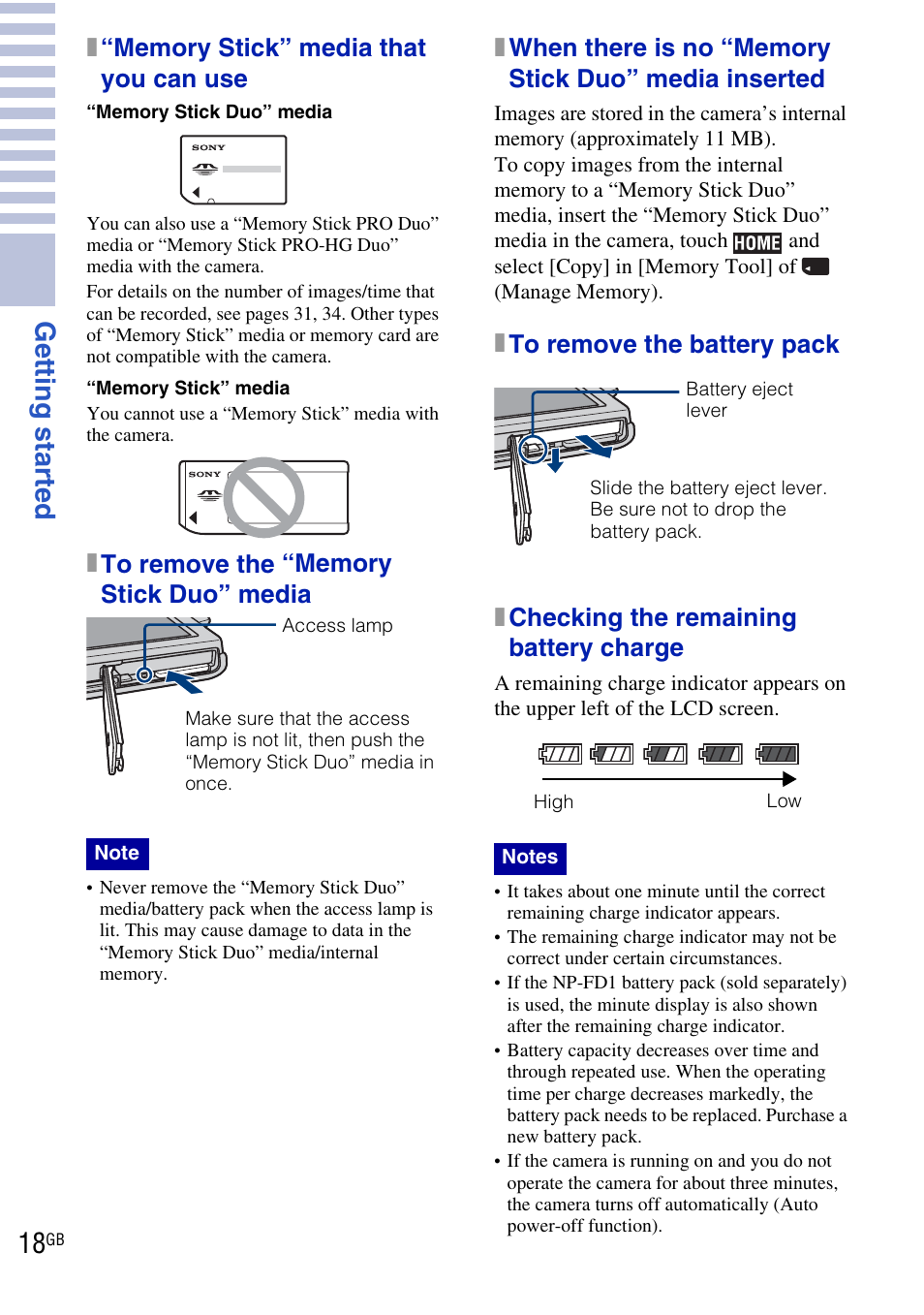 Getting started | Sony DSC-T900 User Manual | Page 18 / 124