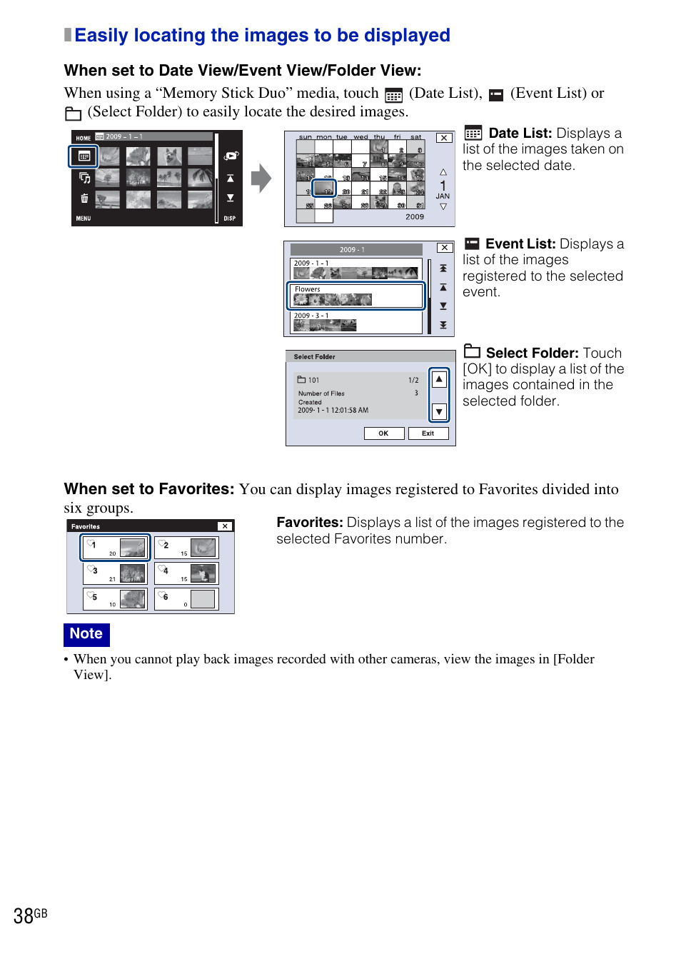 Xeasily locating the images to be displayed | Sony DSC-T900 User Manual | Page 38 / 124