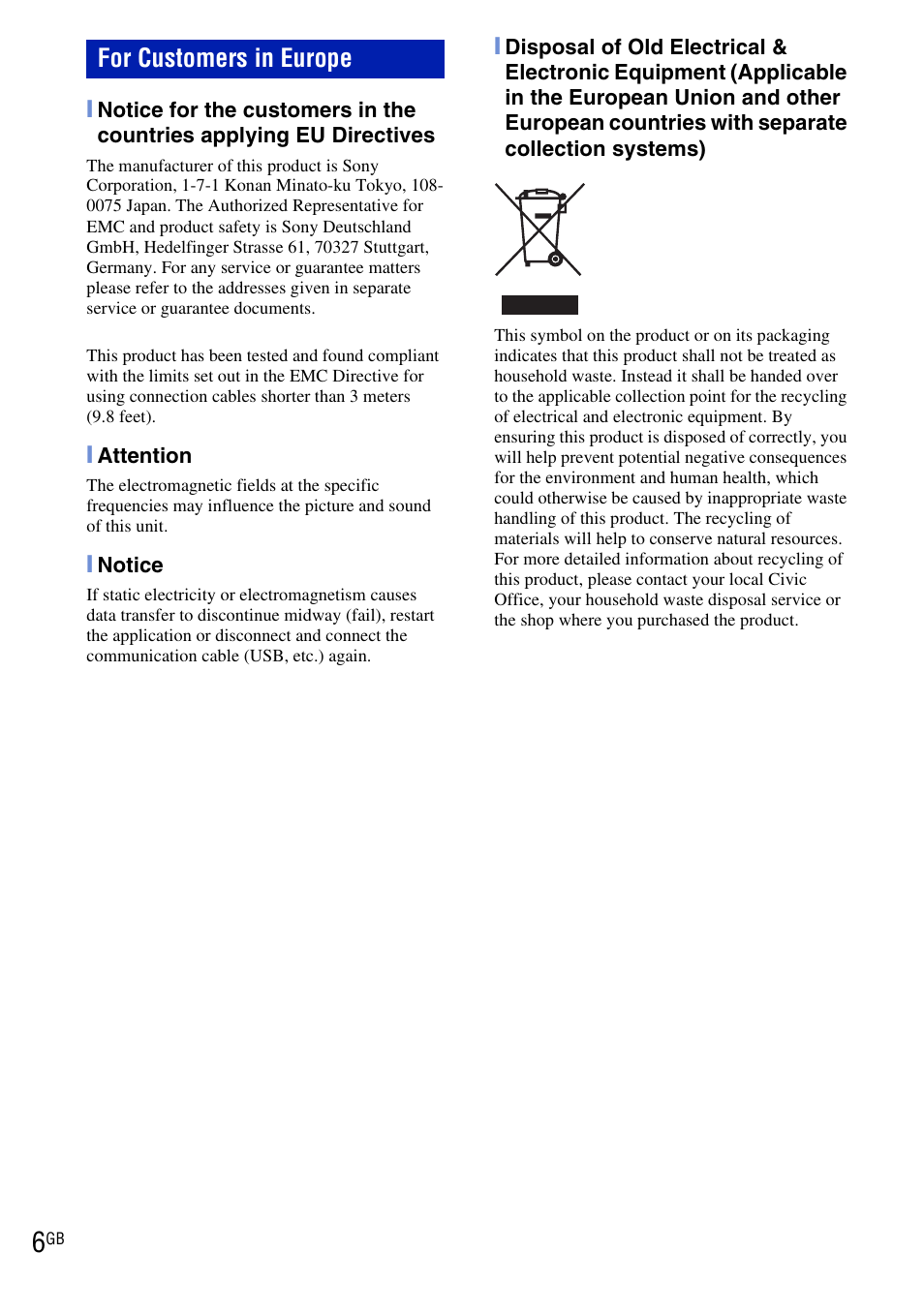 For customers in europe | Sony DSC-T900 User Manual | Page 6 / 124