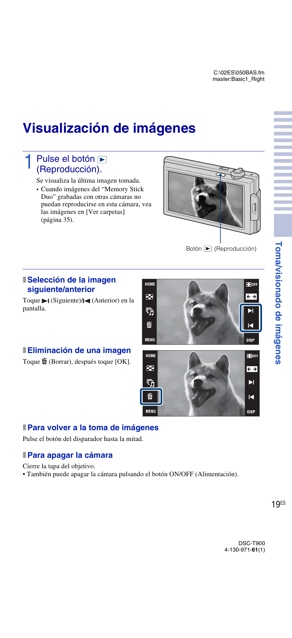 Visualización de imágenes, Pulse el botón (reproducción) | Sony DSC-T900 User Manual | Page 81 / 124