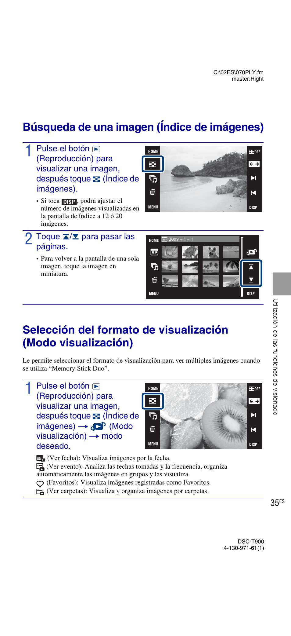 Búsqueda de una imagen (índice de imágenes) | Sony DSC-T900 User Manual | Page 97 / 124