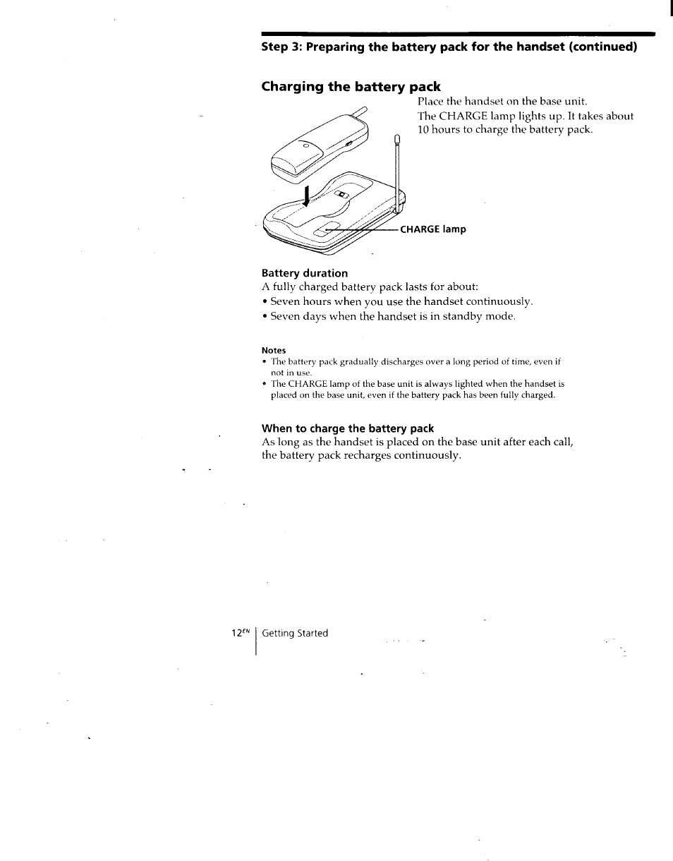 Charging the battery pack, Battery duration, When to charge the battery pack | Sony SPP-930 User Manual | Page 12 / 54