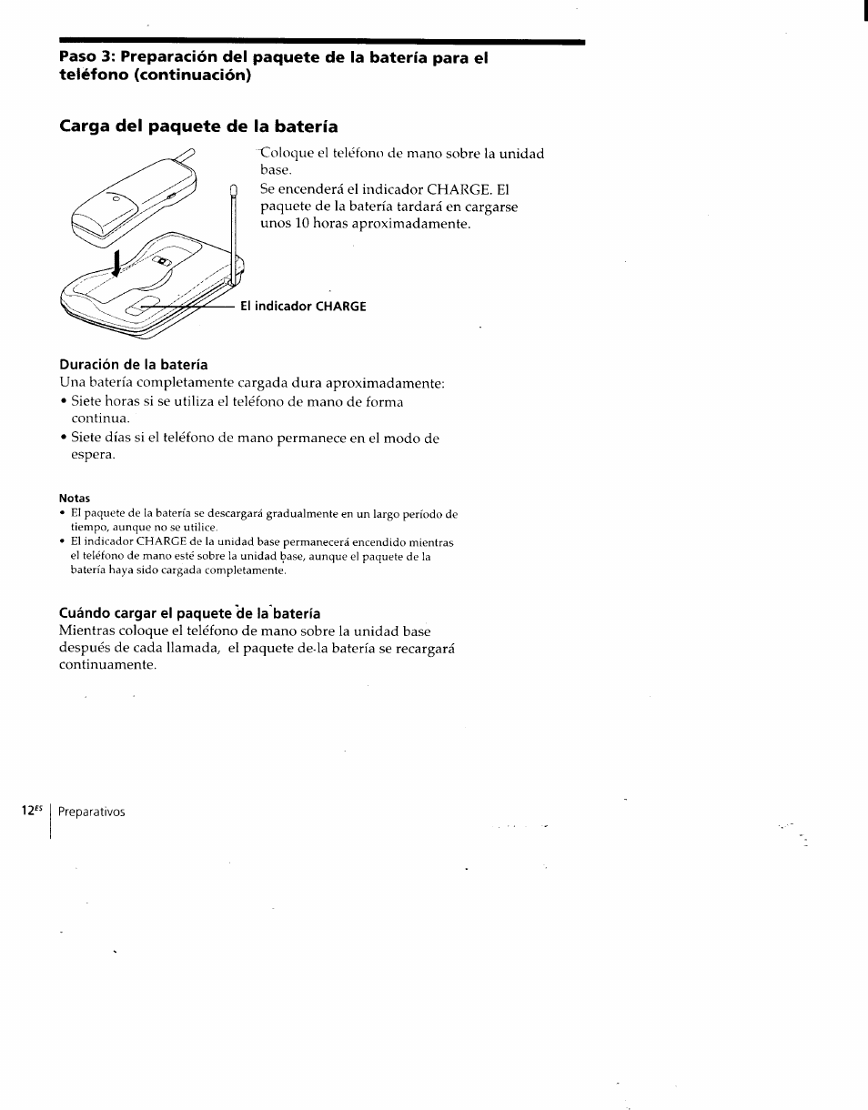 Carga del paquete de la batería, Duración de la batería, Cuándo cargar el paquete de la batería | Sony SPP-930 User Manual | Page 37 / 54