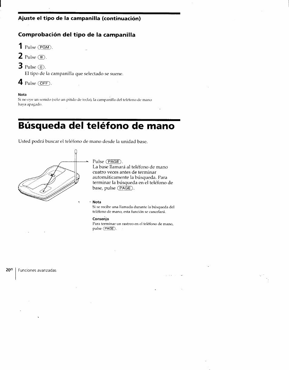 Comprobación del tipo de la campanilla, Búsqueda del teléfono de mano | Sony SPP-930 User Manual | Page 45 / 54