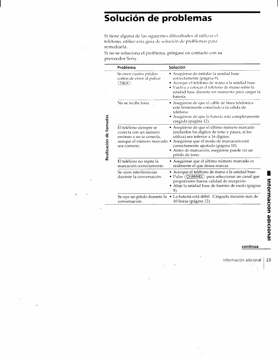 Solución de problemas | Sony SPP-930 User Manual | Page 48 / 54