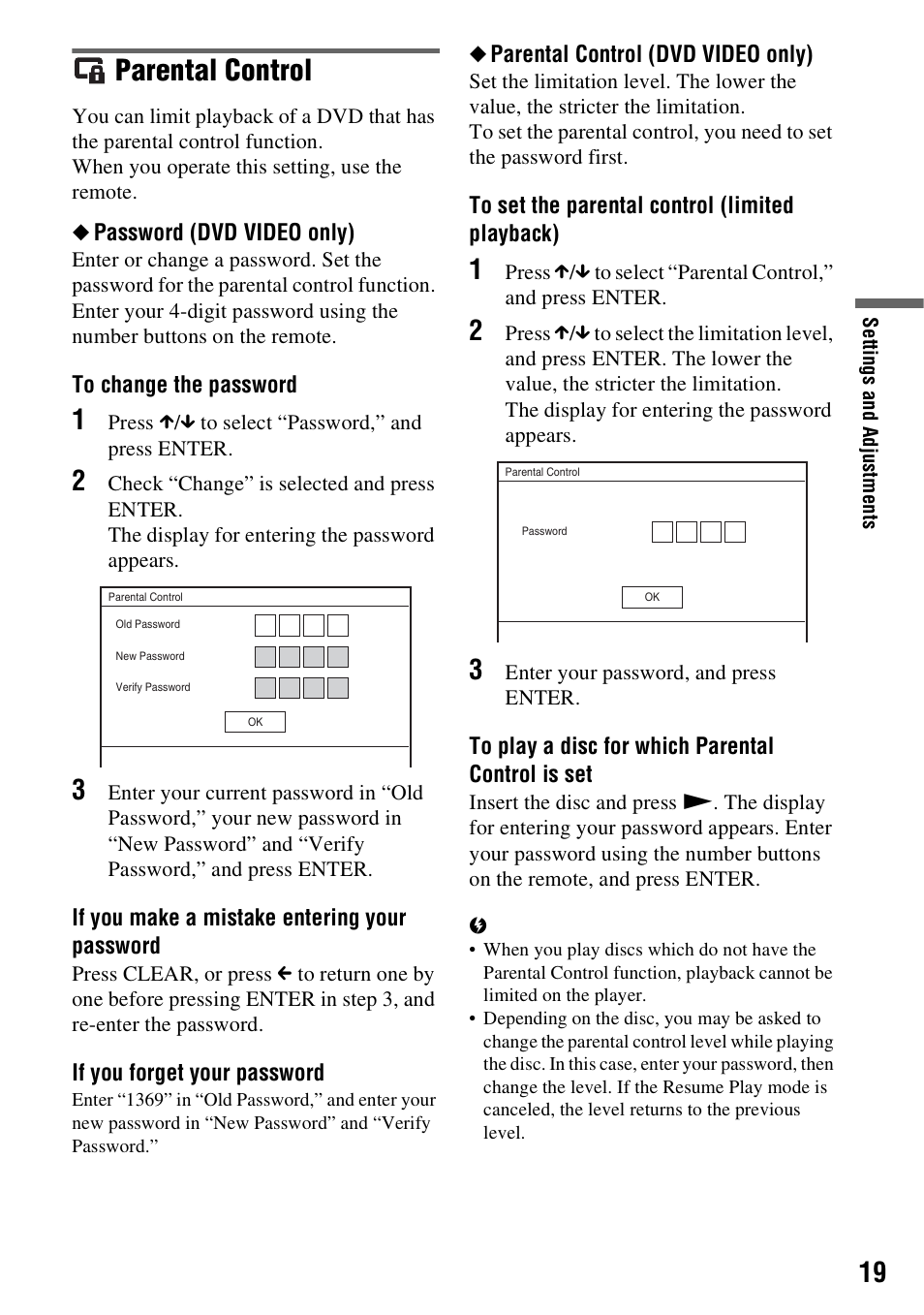 Parental control | Sony DVP FX750 User Manual | Page 19 / 36
