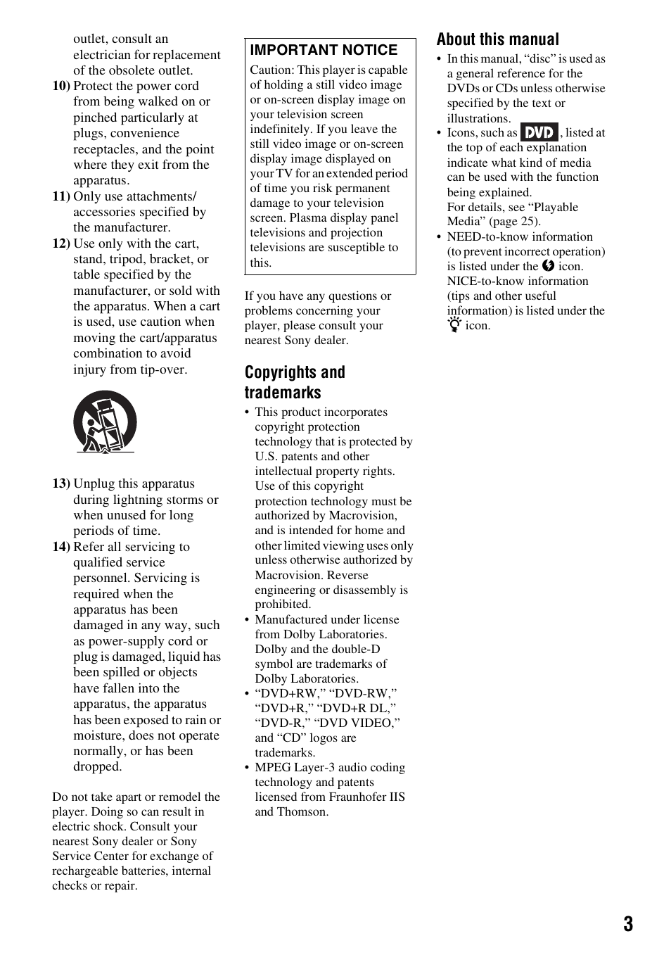Copyrights and trademarks, About this manual | Sony DVP FX750 User Manual | Page 3 / 36