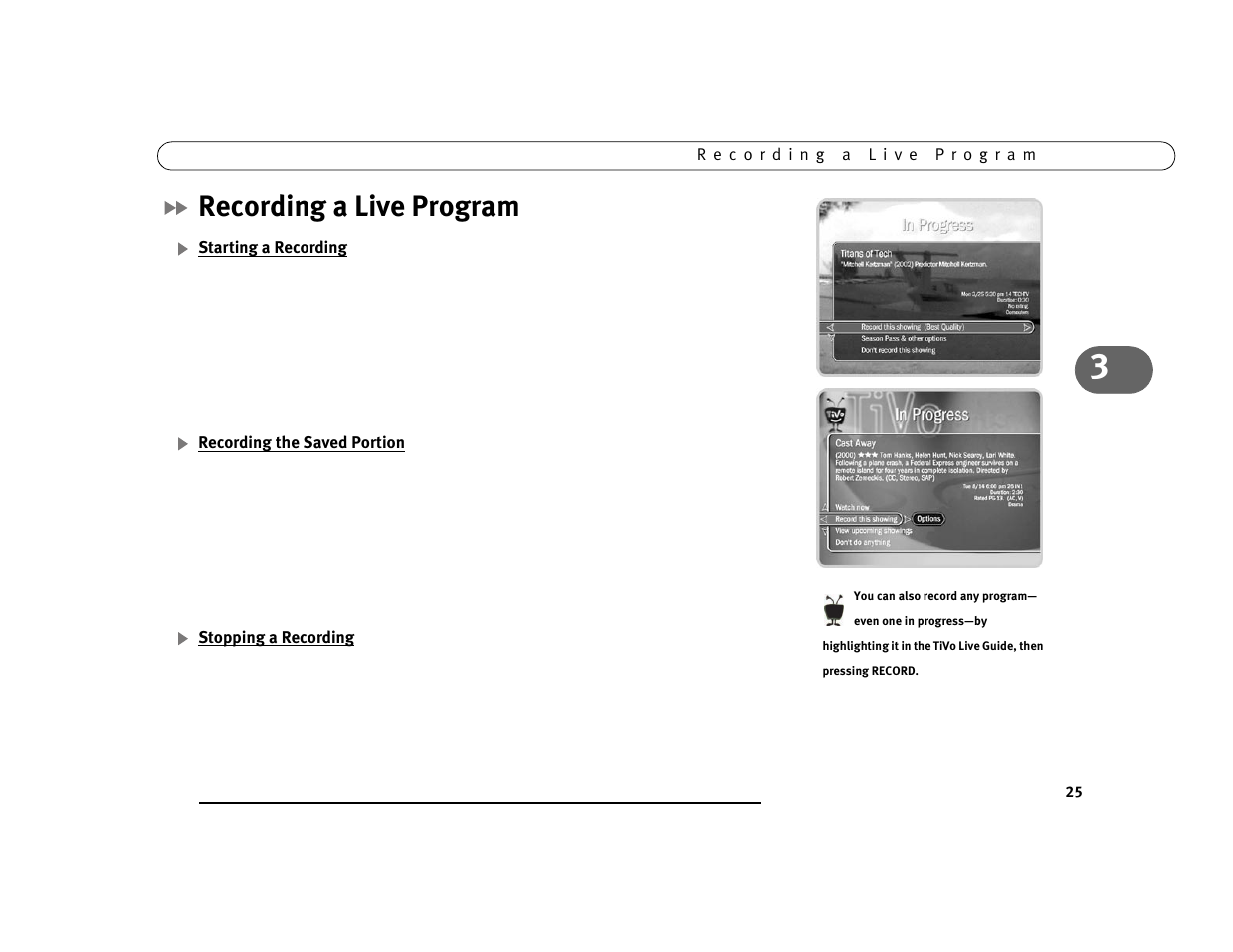 Recording a live program | Sony SVR-2000 User Manual | Page 32 / 107