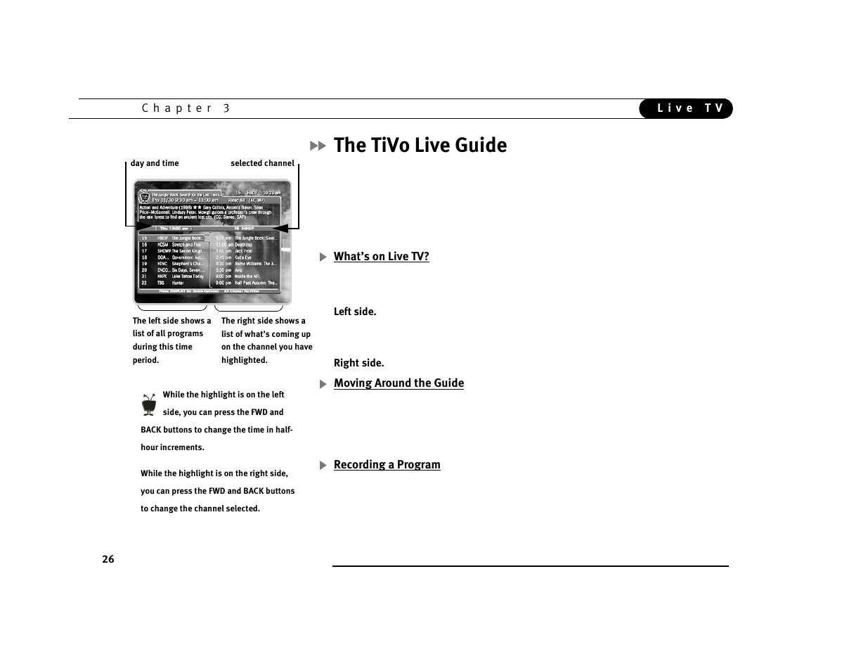 The tivo live guide | Sony SVR-2000 User Manual | Page 33 / 107