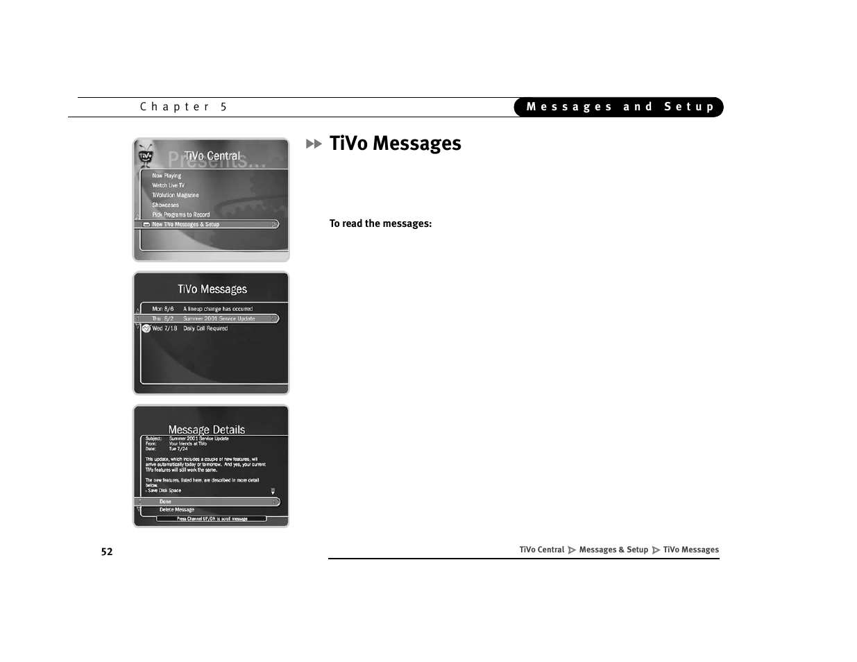Tivo messages | Sony SVR-2000 User Manual | Page 59 / 107