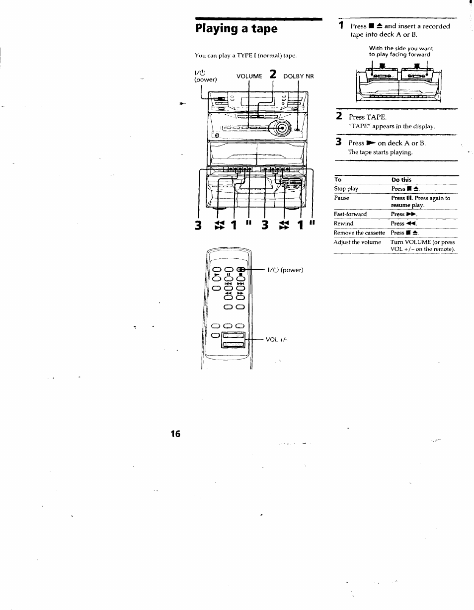 Playing a tape | Sony LBT-G2500 User Manual | Page 16 / 35