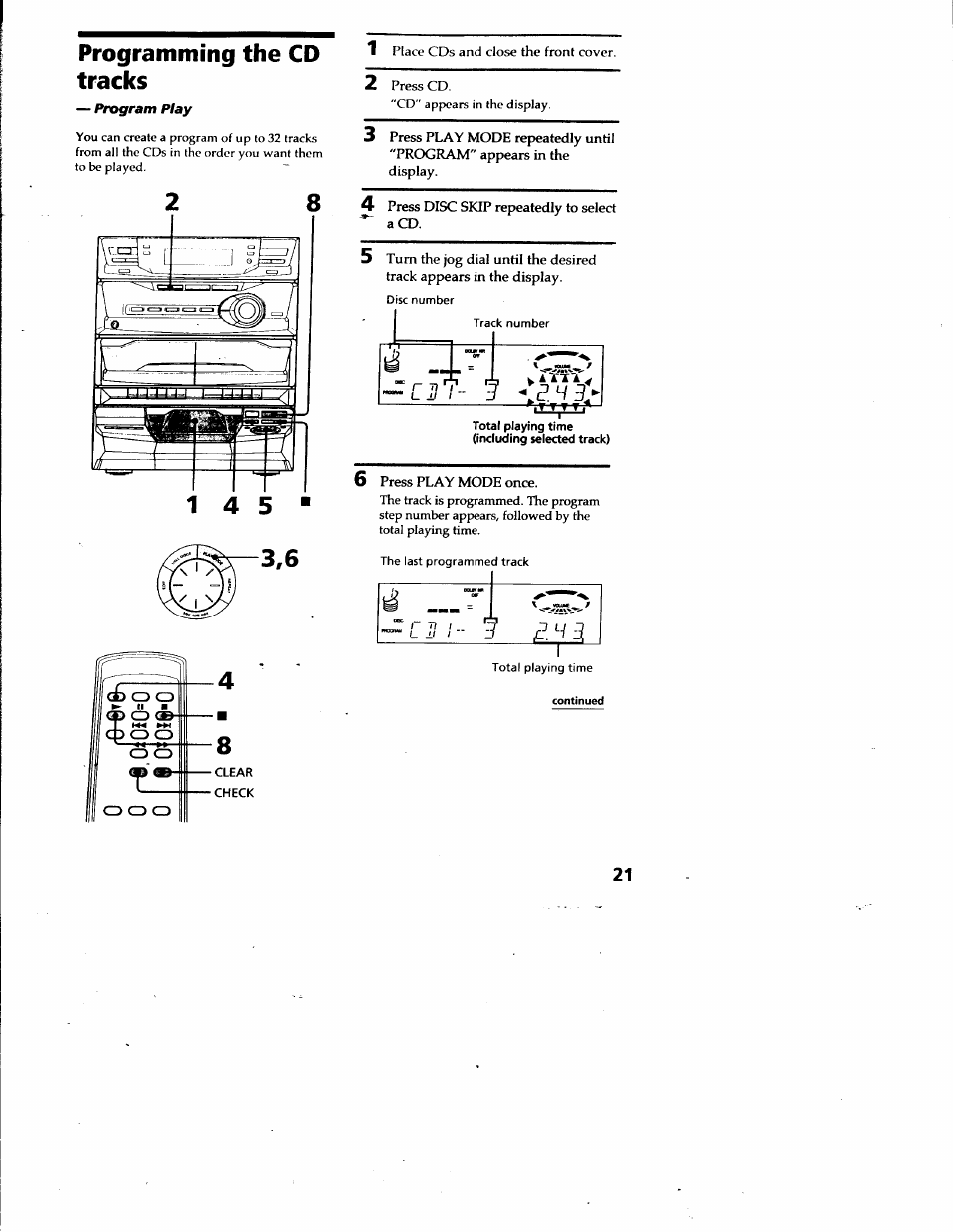 Programming the cd tracks, Total playing time (including selected track), R-------- ^ 4 | Sony LBT-G2500 User Manual | Page 21 / 35