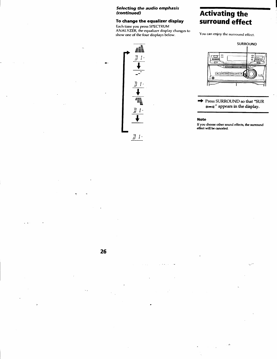 To change the equalizer display, Activating the surround effect | Sony LBT-G2500 User Manual | Page 26 / 35