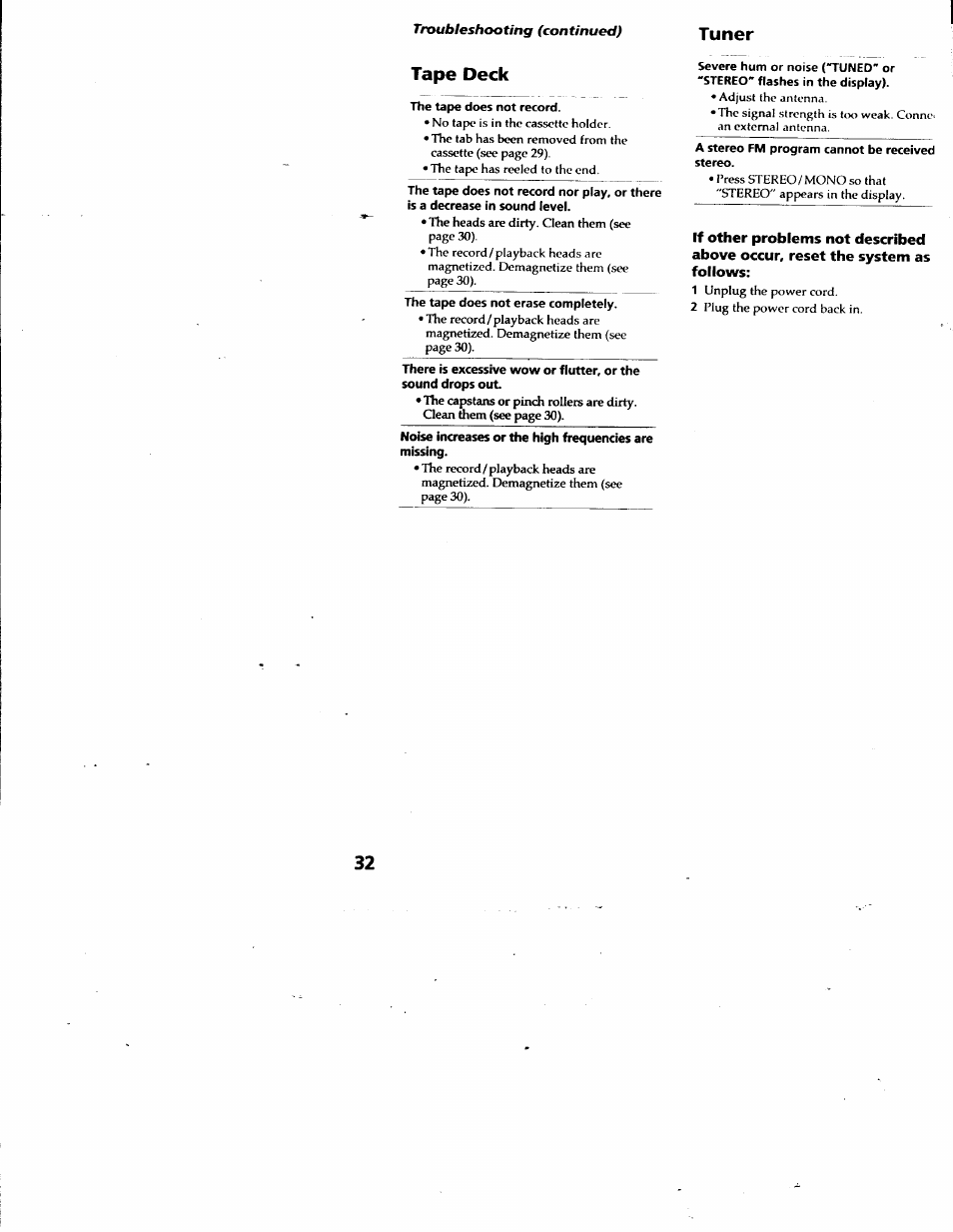 Tape deck, Tuner | Sony LBT-G2500 User Manual | Page 32 / 35