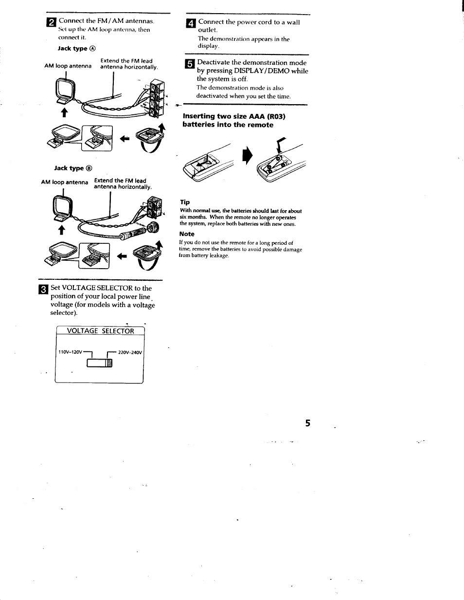 Jack type, Note | Sony LBT-G2500 User Manual | Page 5 / 35