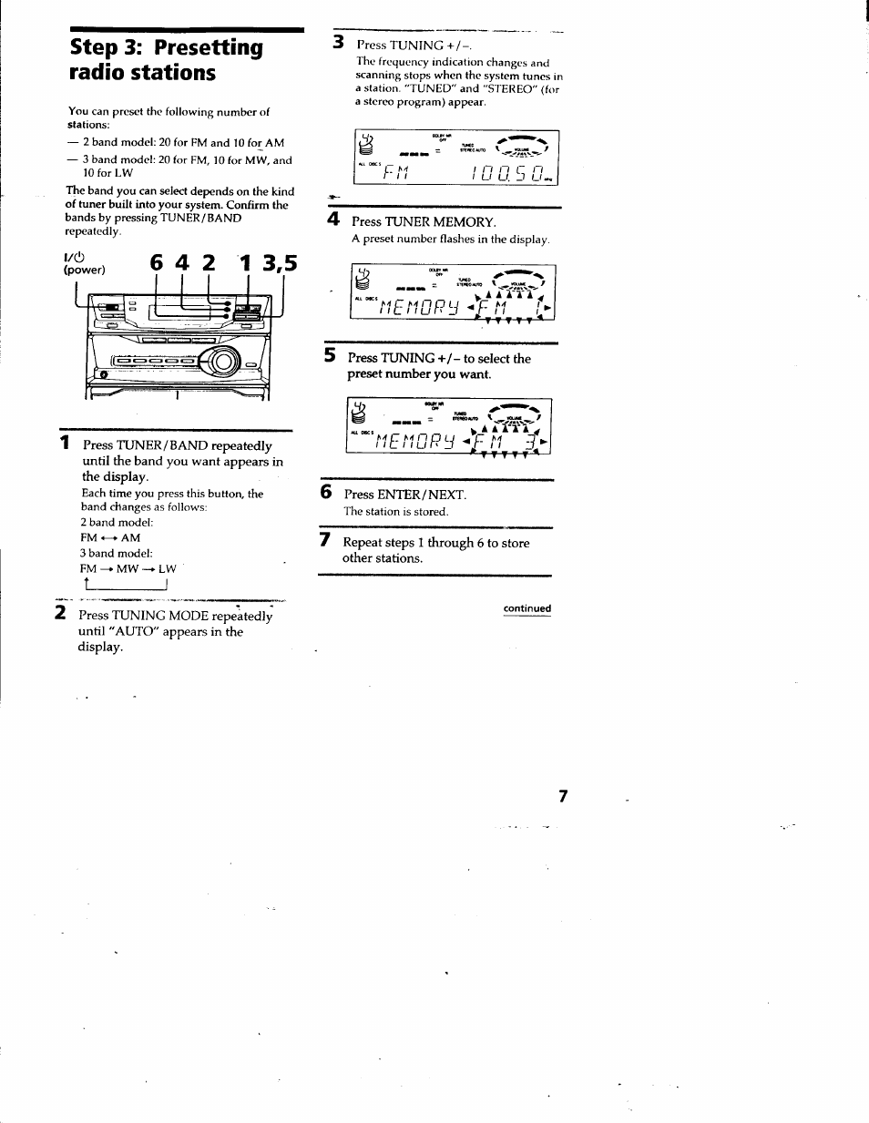 Step 3: presetting radio stations, Step 3; presetting radio stations | Sony LBT-G2500 User Manual | Page 7 / 35