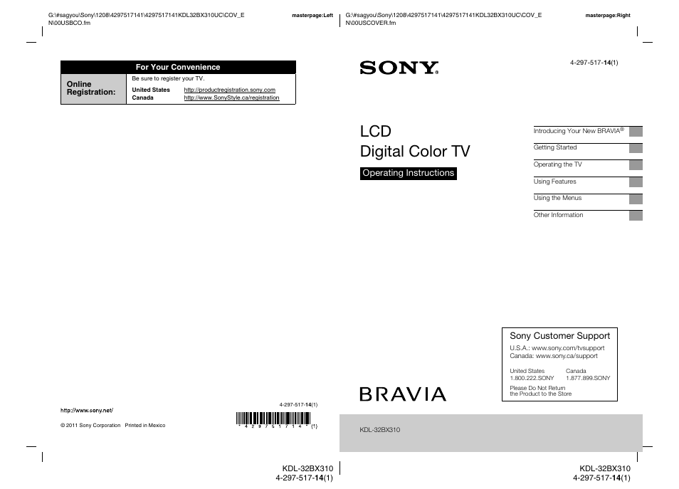 Sony KDL-32BX310 User Manual | 50 pages