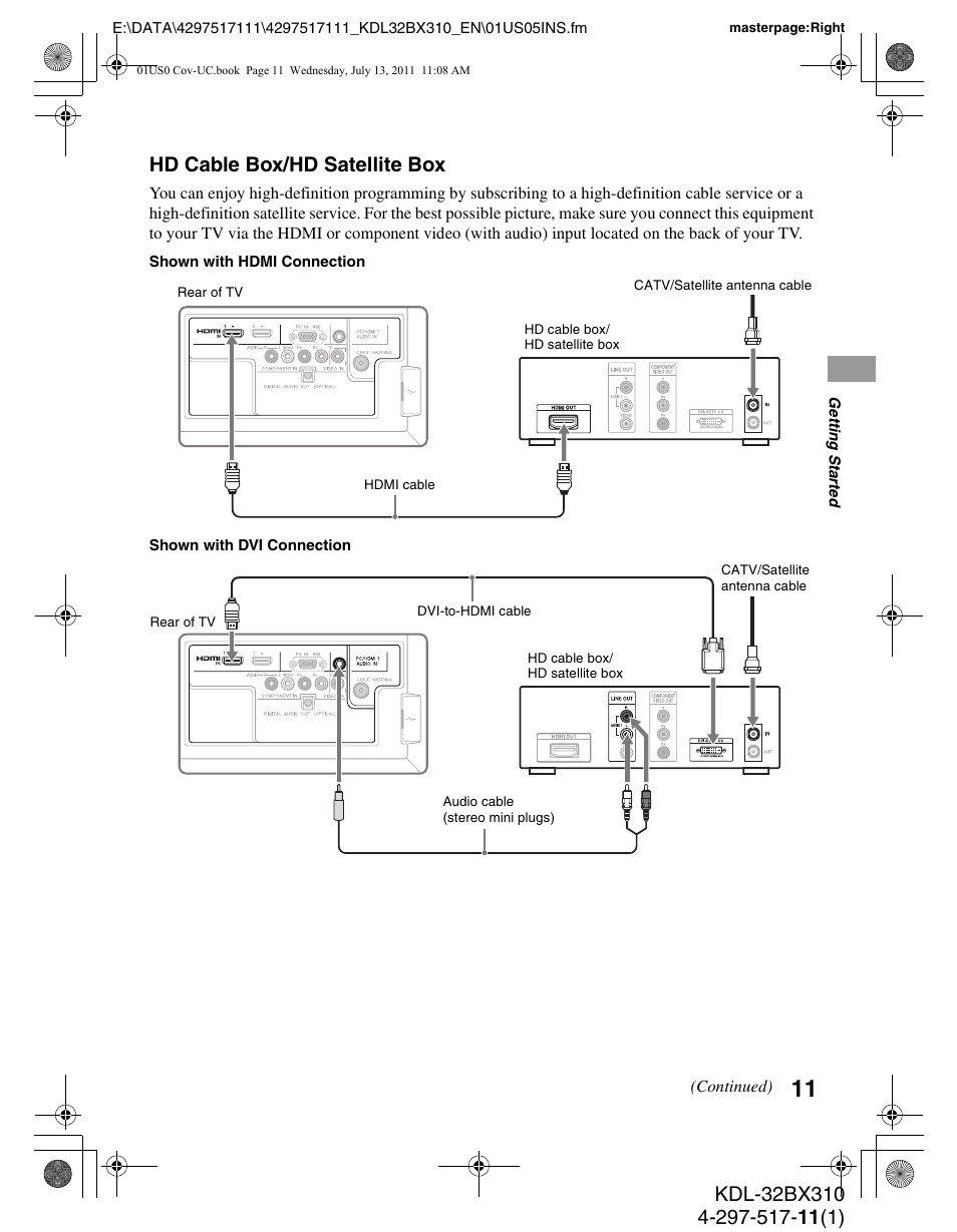 Hd cable box/hd satellite box | Sony KDL-32BX310 User Manual | Page 11 / 50