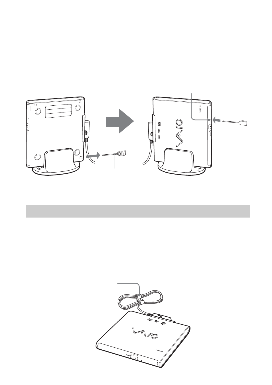 Transport de l’appareil (avec l’attache-câble), Transport de l’appareil (avec, L’attache-câble) | Sony PCGA-DDRW1 User Manual | Page 136 / 168