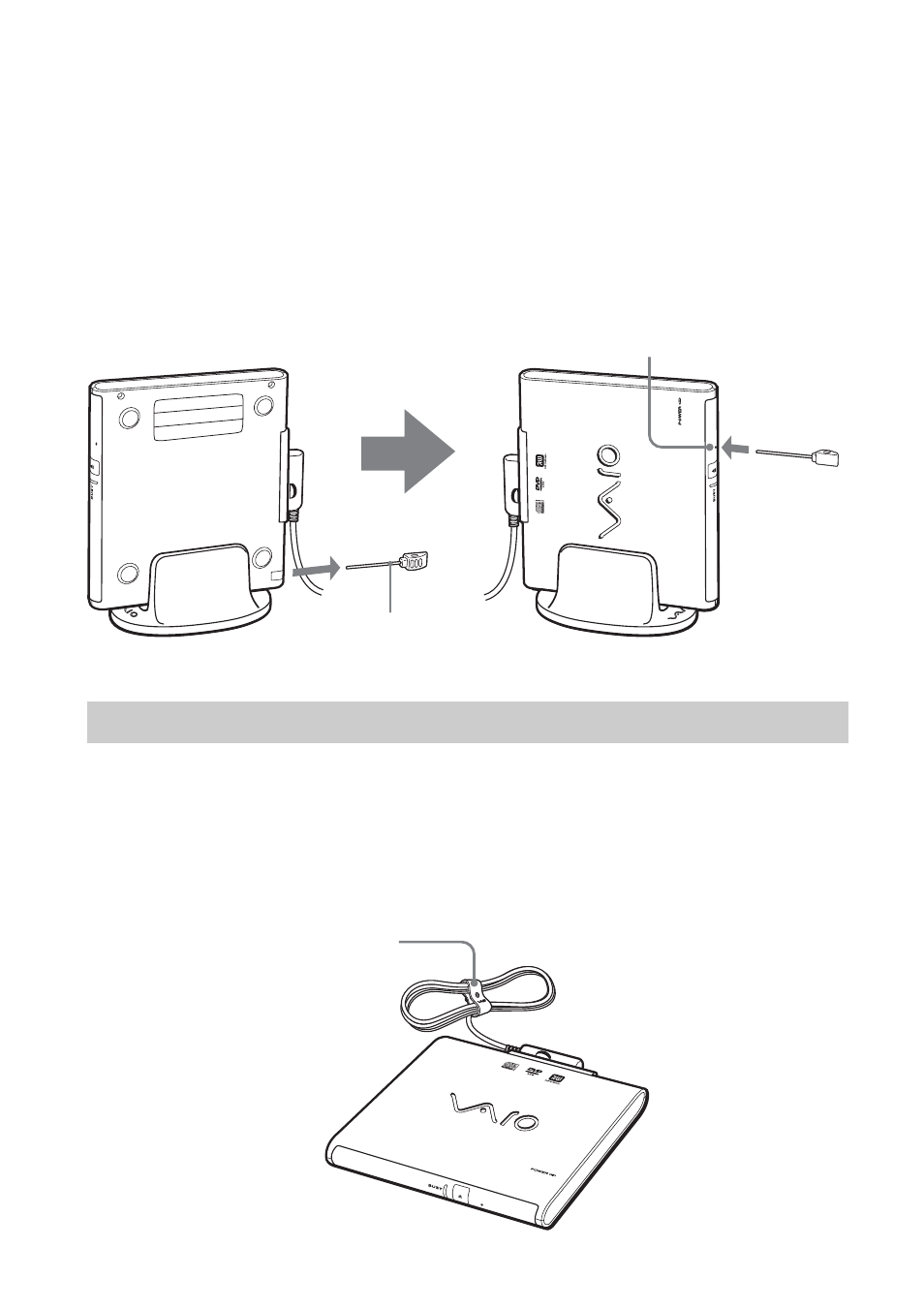 Transportieren des geräts (mit der kabelklemme), Transportieren des geräts, Mit der kabelklemme) | Sony PCGA-DDRW1 User Manual | Page 82 / 168