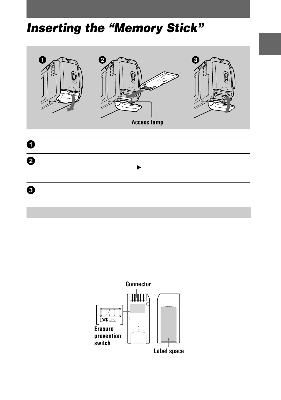 Inserting the “memory stick | Sony DSC-P20 User Manual | Page 17 / 88