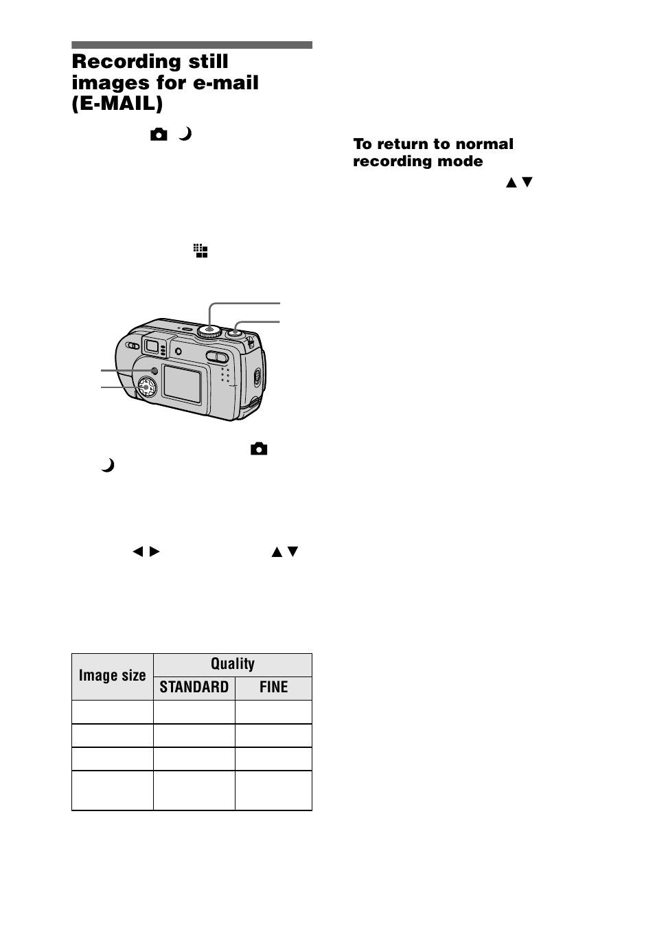 Recording still images for e-mail (e�mail), Recording still images for e-mail, E-mail) | 46 recording still images for e-mail (e-mail) | Sony DSC-P20 User Manual | Page 46 / 88