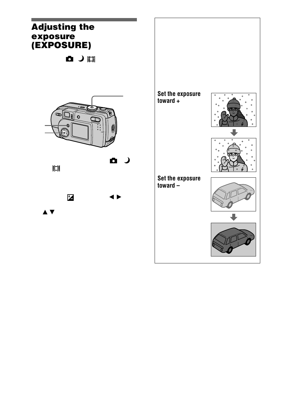 Adjusting the exposure (exposure), Adjusting the exposure, Exposure) | 50 adjusting the exposure (exposure) | Sony DSC-P20 User Manual | Page 50 / 88