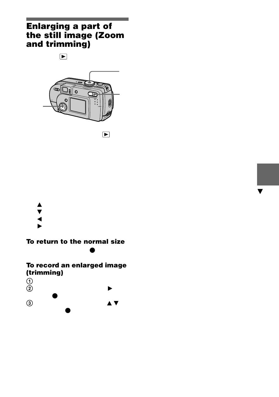 Enlarging a part of the still image, Zoom and trimming) | Sony DSC-P20 User Manual | Page 55 / 88