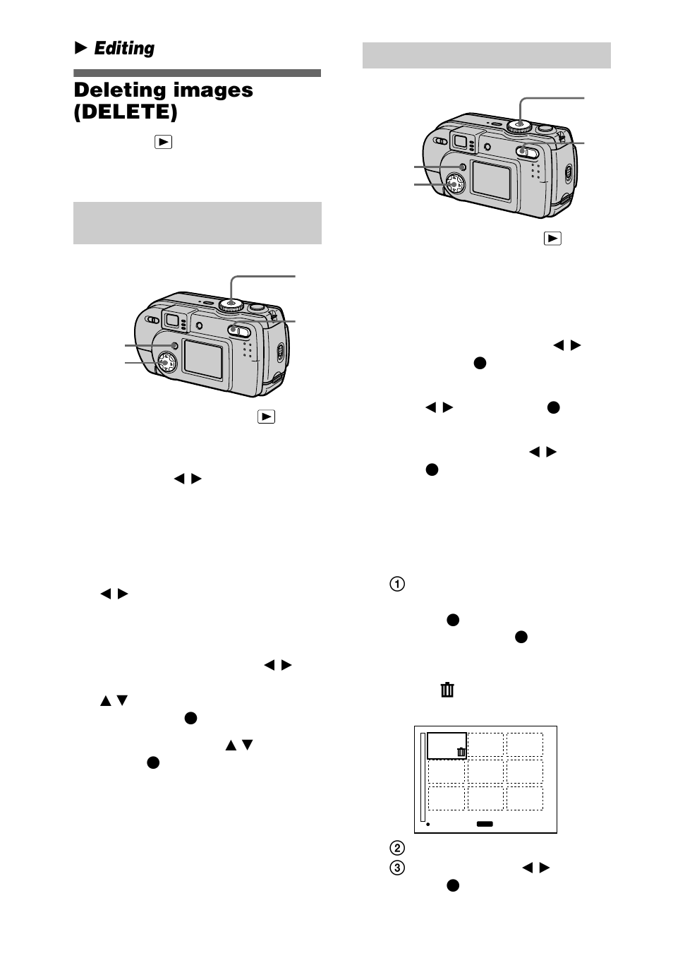 B editing, Deleting images (delete) | Sony DSC-P20 User Manual | Page 58 / 88