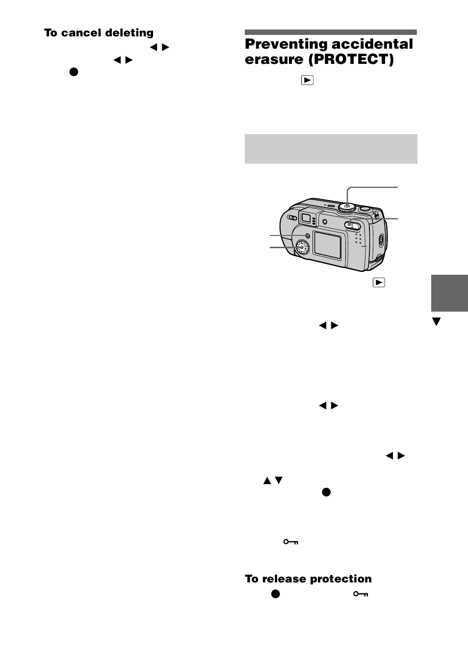 Preventing accidental erasure (protect), Preventing accidental erasure, Protect) | 1w 2,4 3 | Sony DSC-P20 User Manual | Page 59 / 88