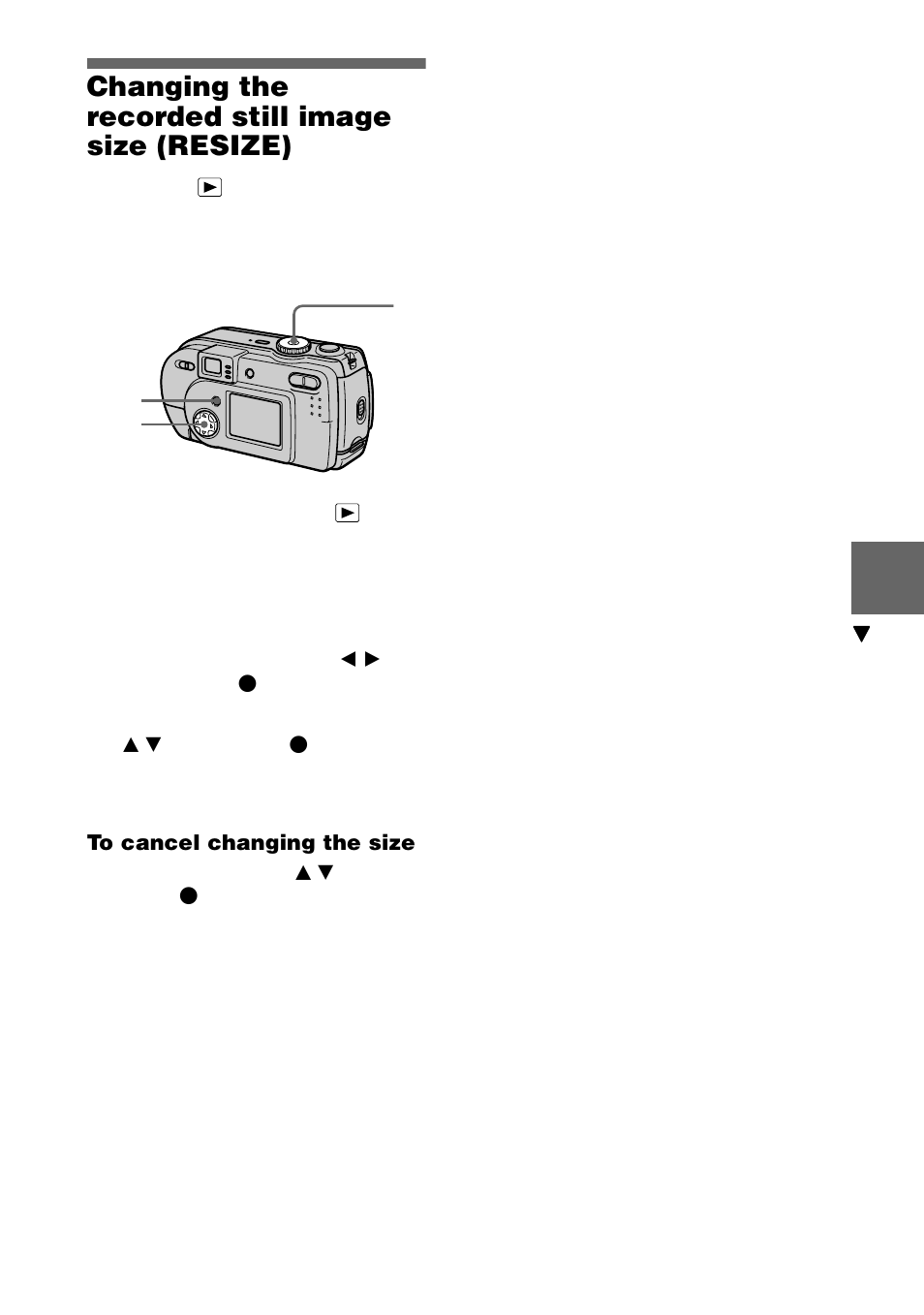 Changing the recorded still image size (resize), Changing the recorded still image size, Resize) | 61 changing the recorded still image size (resize) | Sony DSC-P20 User Manual | Page 61 / 88