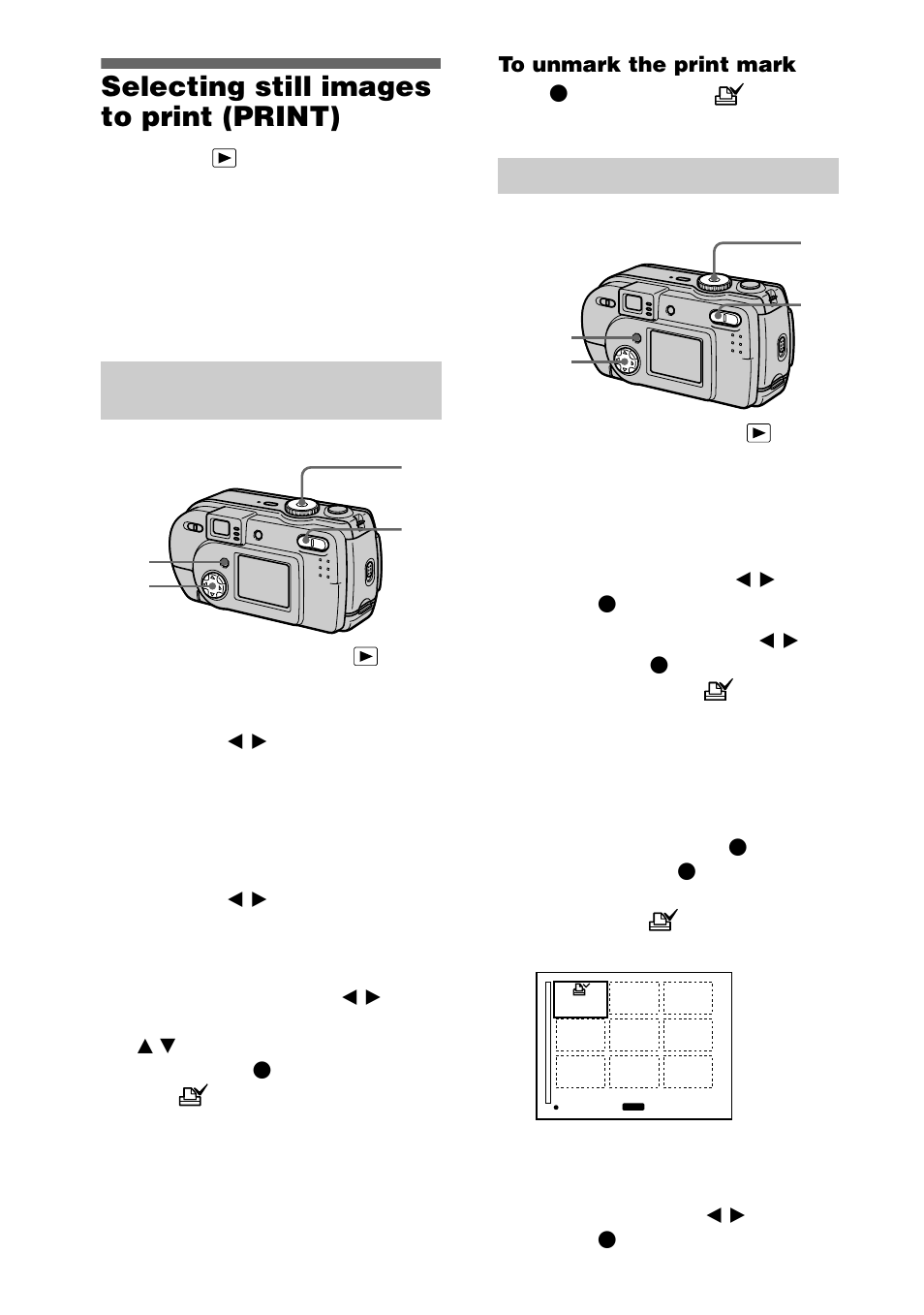 Selecting still images to print (print), Selecting still images to print, Print) | 62 selecting still images to print (print), 1w 2,4 3 | Sony DSC-P20 User Manual | Page 62 / 88