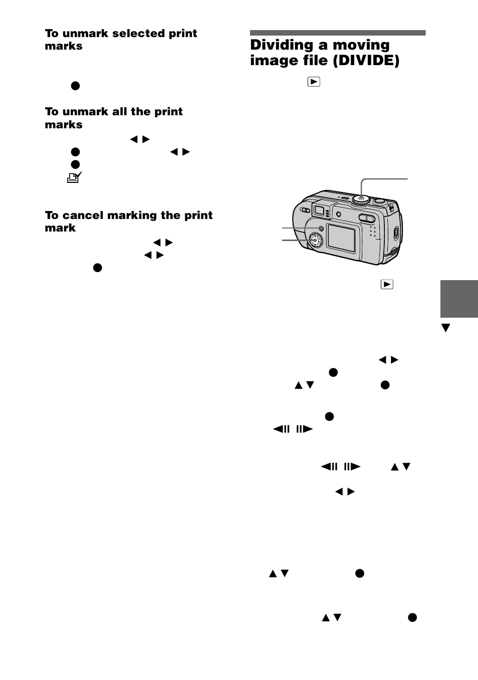 Dividing a moving image file (divide), Dividing a moving image file, Divide) | Sony DSC-P20 User Manual | Page 63 / 88