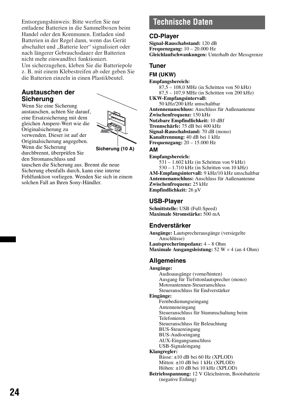 Technische daten | Sony CDX-H910UI User Manual | Page 100 / 132