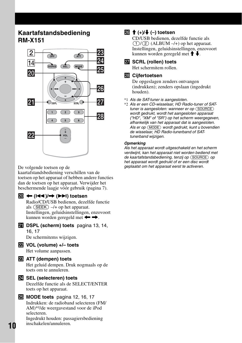 Kaartafstandsbediening rm-x151 | Sony CDX-H910UI User Manual | Page 114 / 132