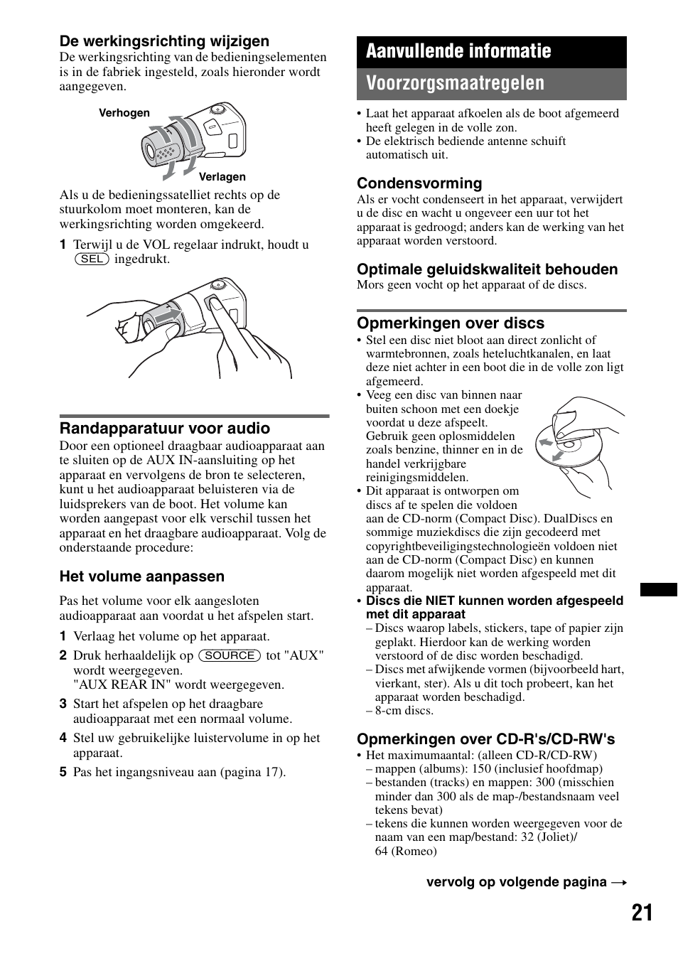Randapparatuur voor audio, Aanvullende informatie, Voorzorgsmaatregelen | Opmerkingen over discs, Aanvullende informatie voorzorgsmaatregelen | Sony CDX-H910UI User Manual | Page 125 / 132