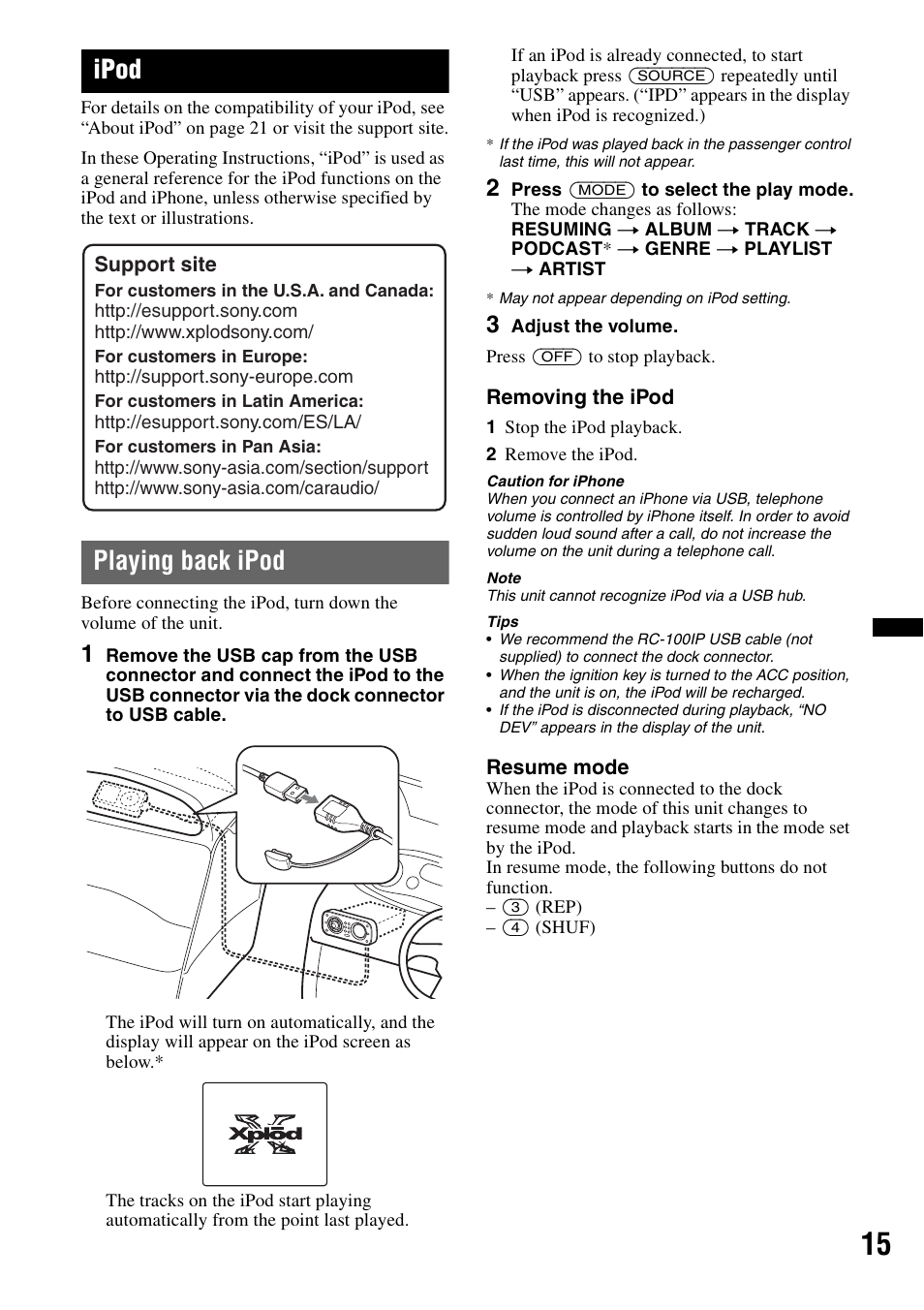 Ipod, Playing back ipod | Sony CDX-H910UI User Manual | Page 15 / 132