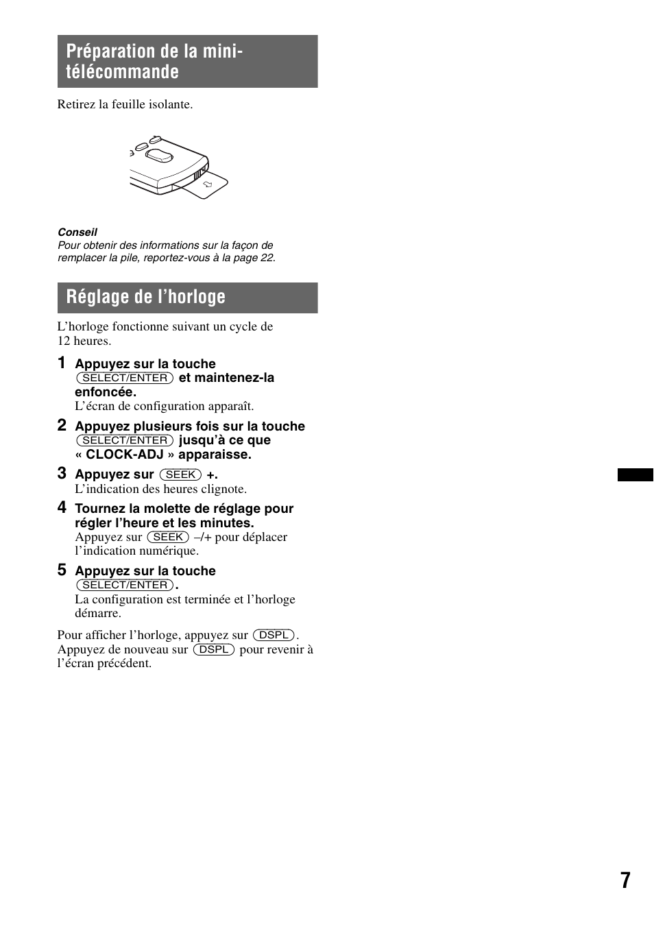 Préparation de la mini- télécommande, Réglage de l’horloge | Sony CDX-H910UI User Manual | Page 31 / 132