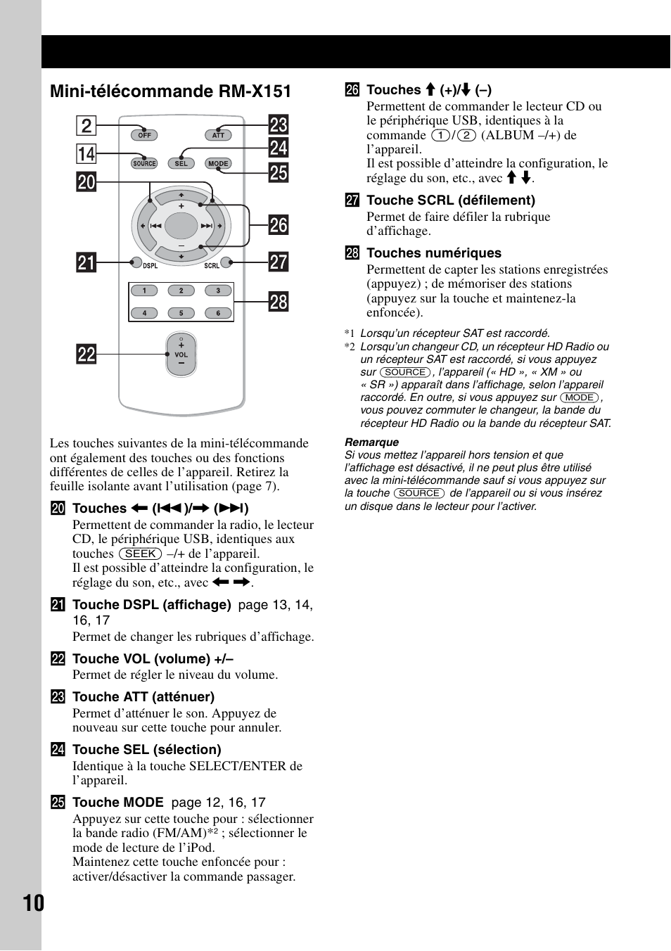 Mini-télécommande rm-x151 | Sony CDX-H910UI User Manual | Page 34 / 132