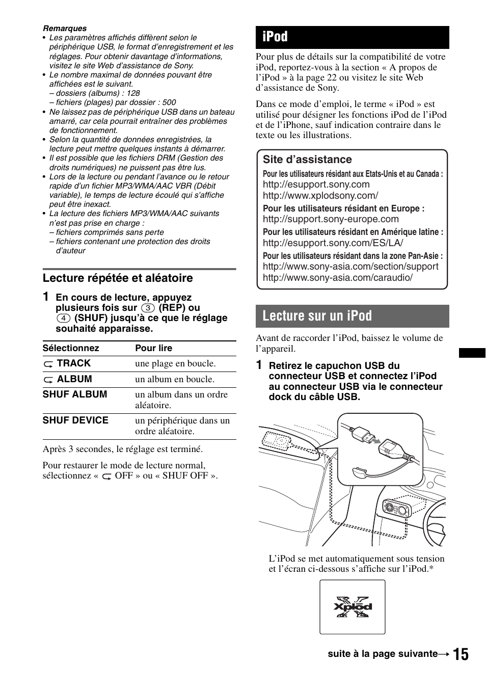 Lecture répétée et aléatoire, Ipod, Lecture sur un ipod | Sony CDX-H910UI User Manual | Page 39 / 132