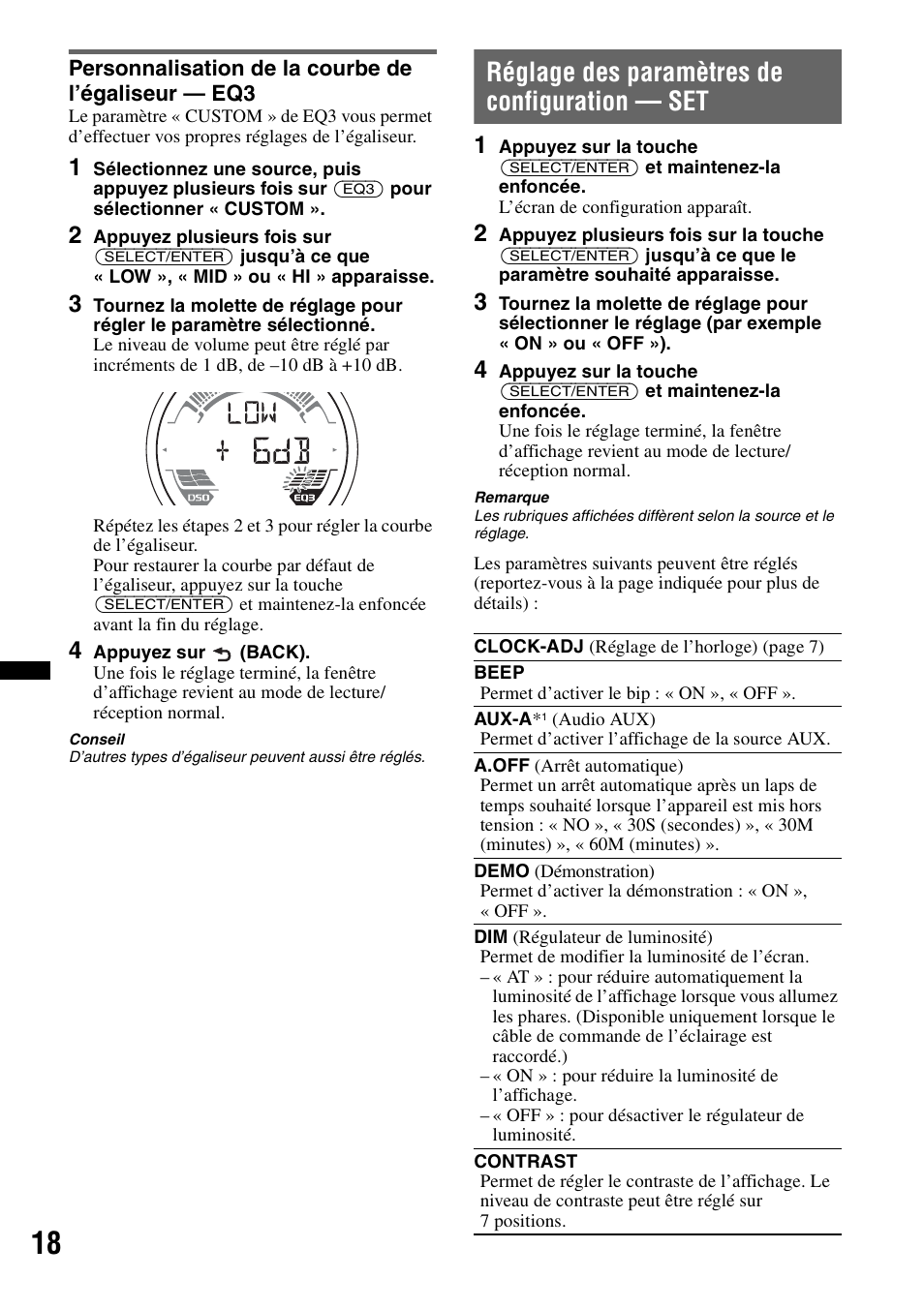 Personnalisation de la courbe de l’égaliseur - eq3, Réglage des paramètres de configuration - set, Personnalisation de la courbe de l’égaliseur — eq3 | Réglage des paramètres de configuration — set | Sony CDX-H910UI User Manual | Page 42 / 132