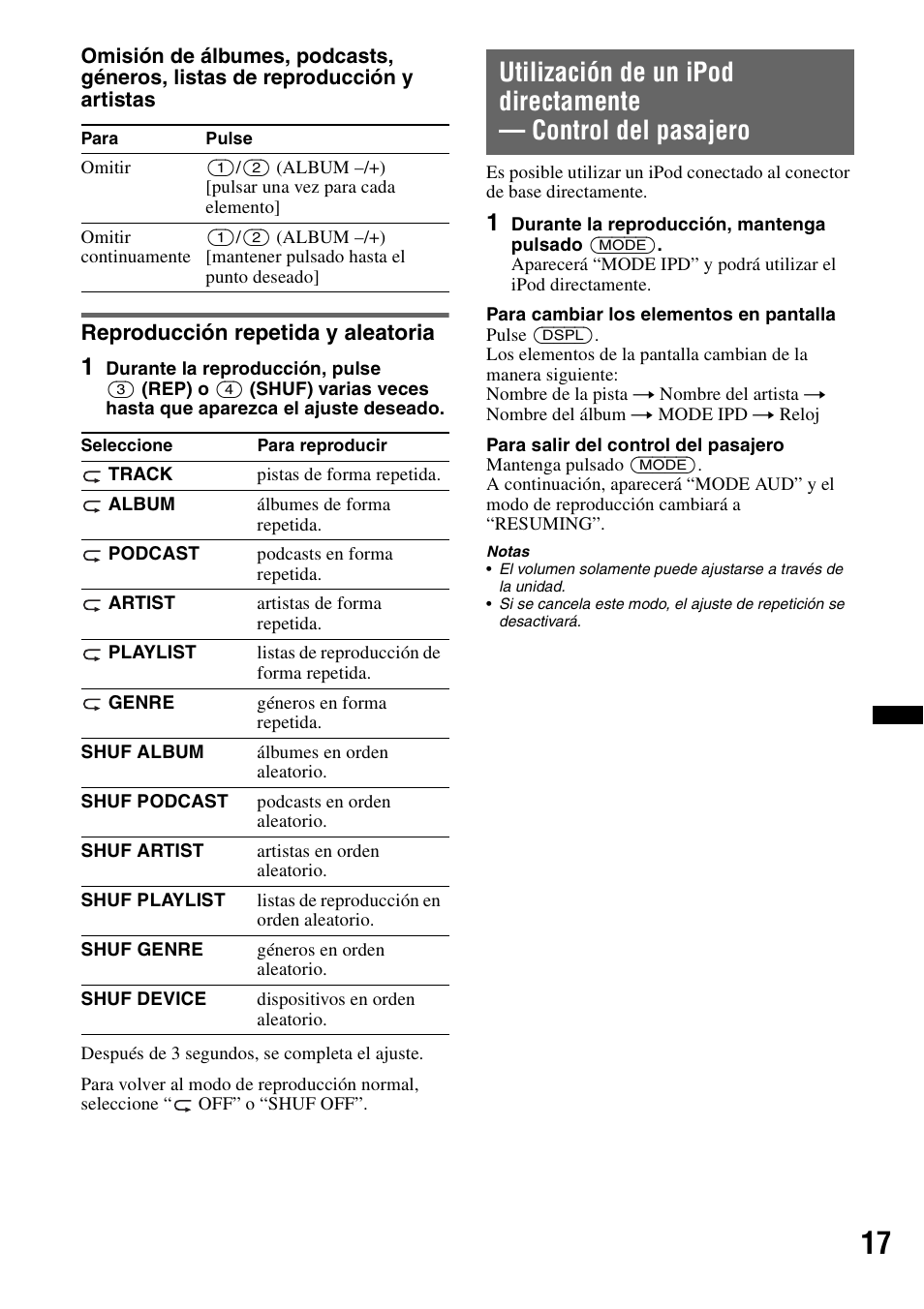Reproducción repetida y aleatoria | Sony CDX-H910UI User Manual | Page 67 / 132