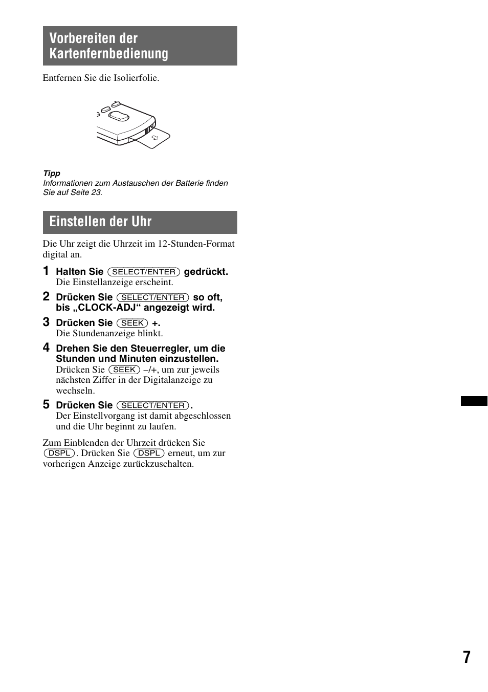 Vorbereiten der kartenfernbedienung, Einstellen der uhr | Sony CDX-H910UI User Manual | Page 83 / 132