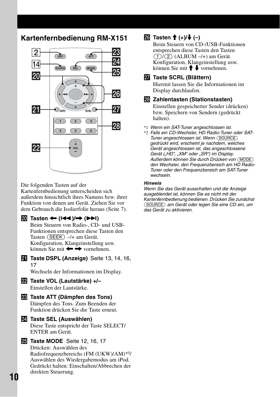 Kartenfernbedienung rm-x151 | Sony CDX-H910UI User Manual | Page 86 / 132
