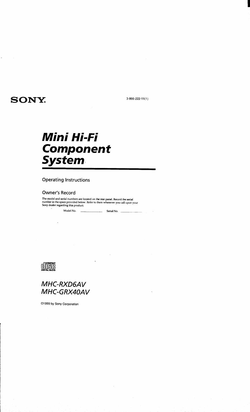 Sony MHC-RXD6AV User Manual | 44 pages