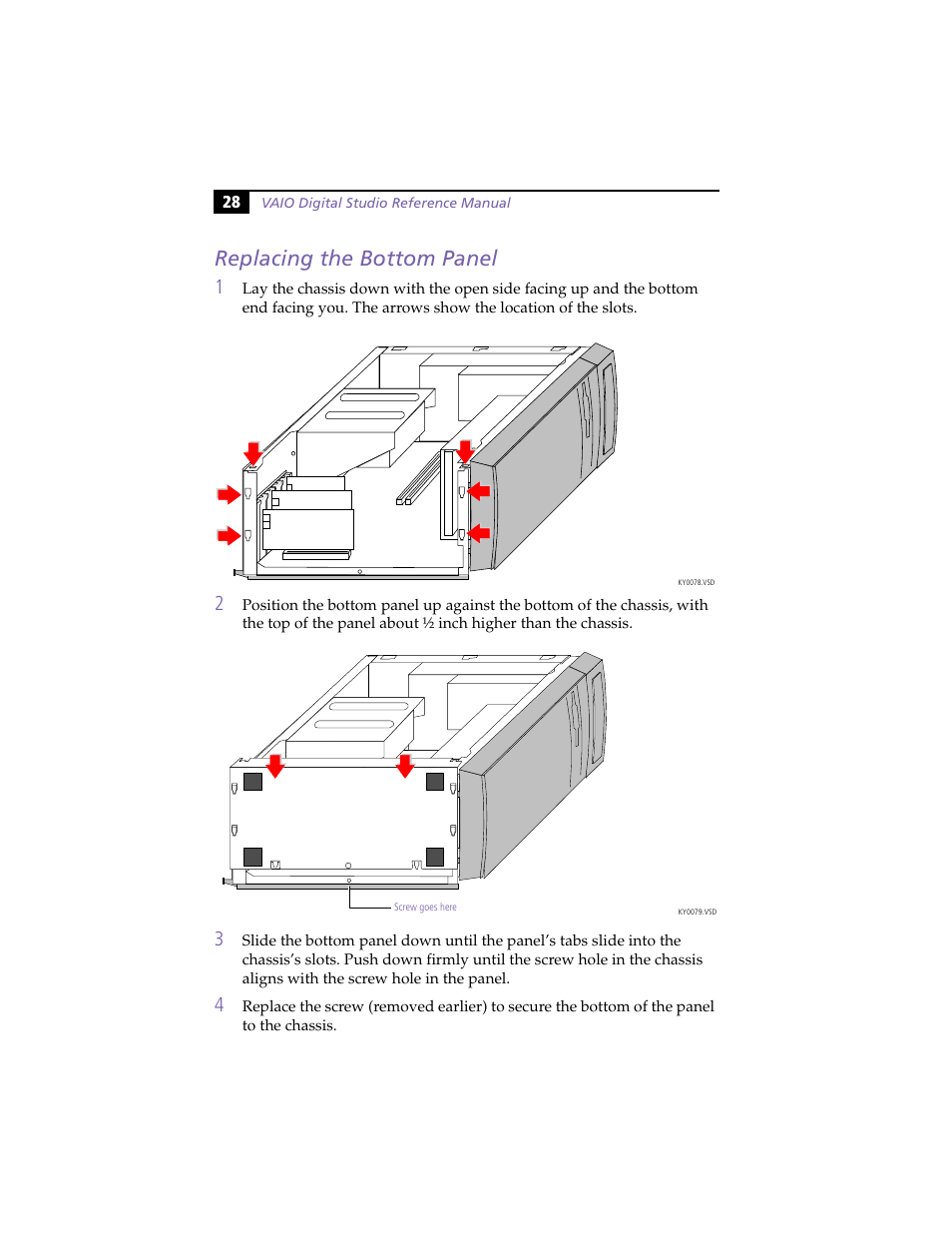 Replacing the bottom panel | Sony PCV-E314DS User Manual | Page 36 / 114