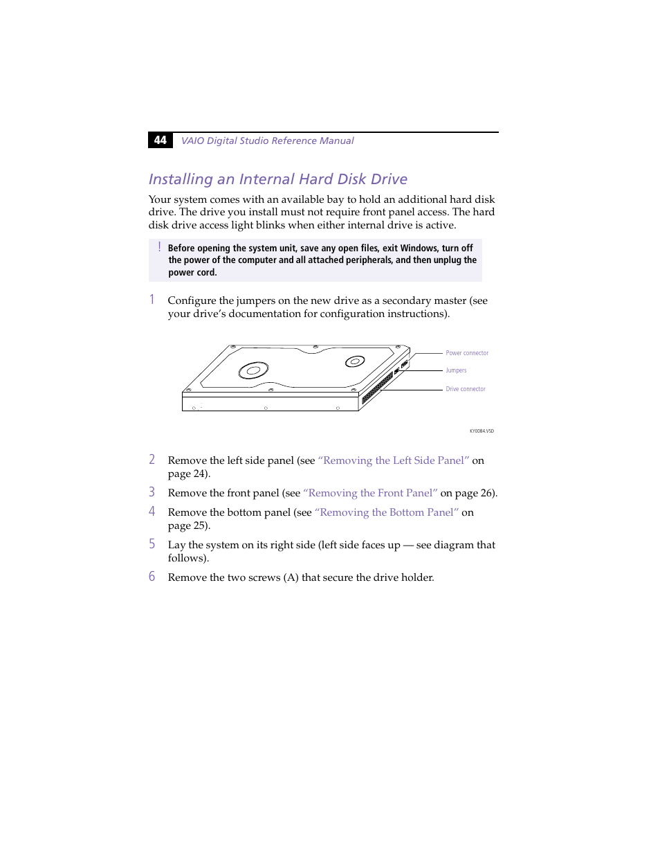 Installing an internal hard disk drive | Sony PCV-E314DS User Manual | Page 52 / 114