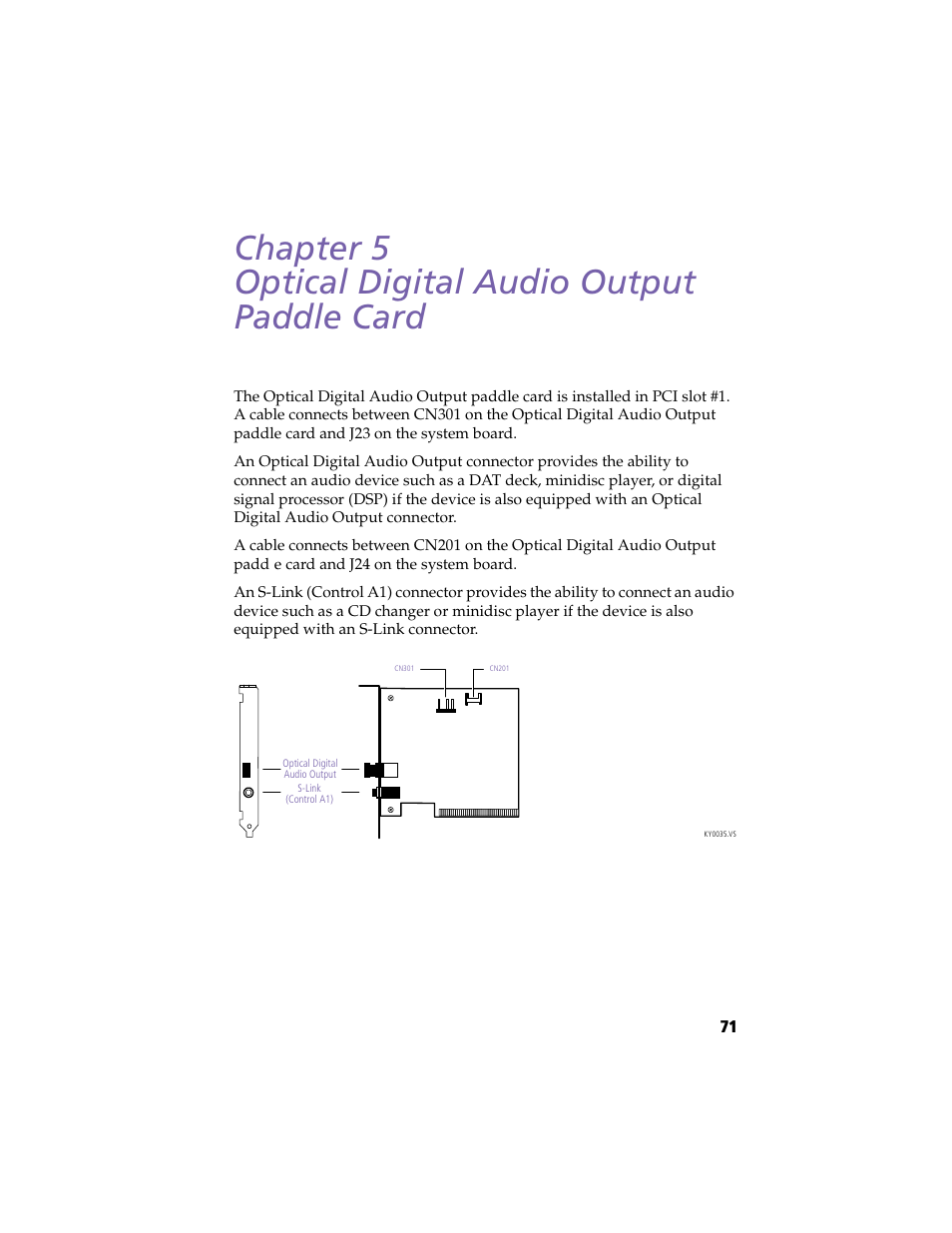 Optical digital audio output paddle card, Chapter 5 optical digital audio output paddle card | Sony PCV-E314DS User Manual | Page 79 / 114