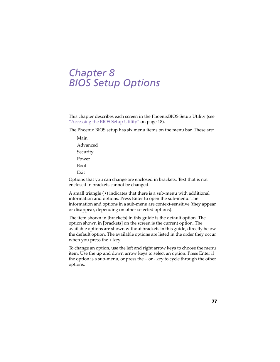 Bios setup options, Chapter 8 — bios setup options, Bios | Setup options, Chapter 8 bios setup options | Sony PCV-E314DS User Manual | Page 85 / 114