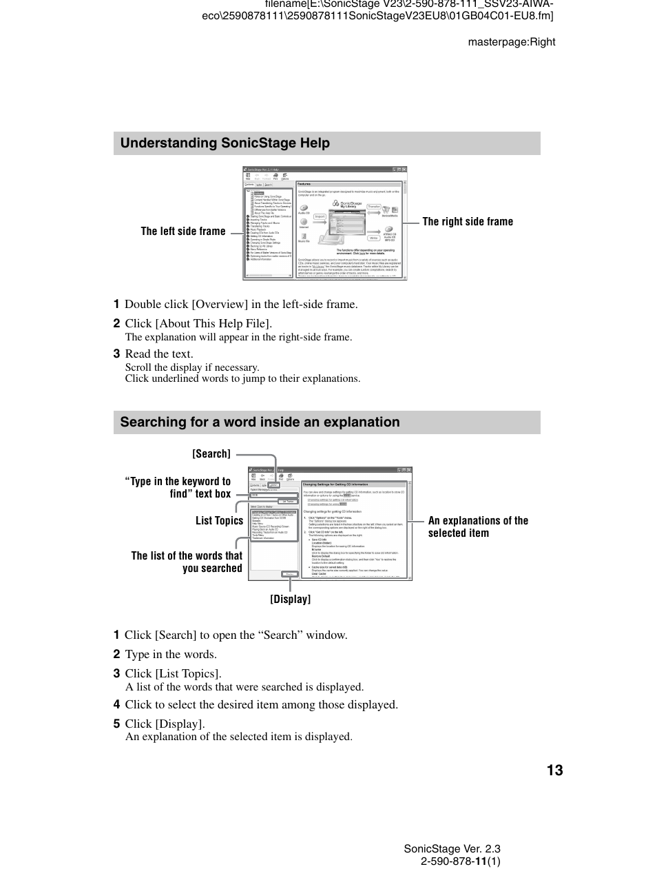 Understanding sonicstage help, Searching for a word inside an explanation | Sony VGF-AP1L User Manual | Page 13 / 20